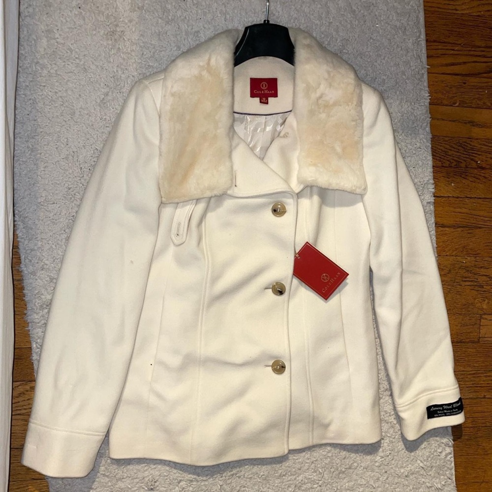 Cole Haan Ivory Wool Coat Size 12